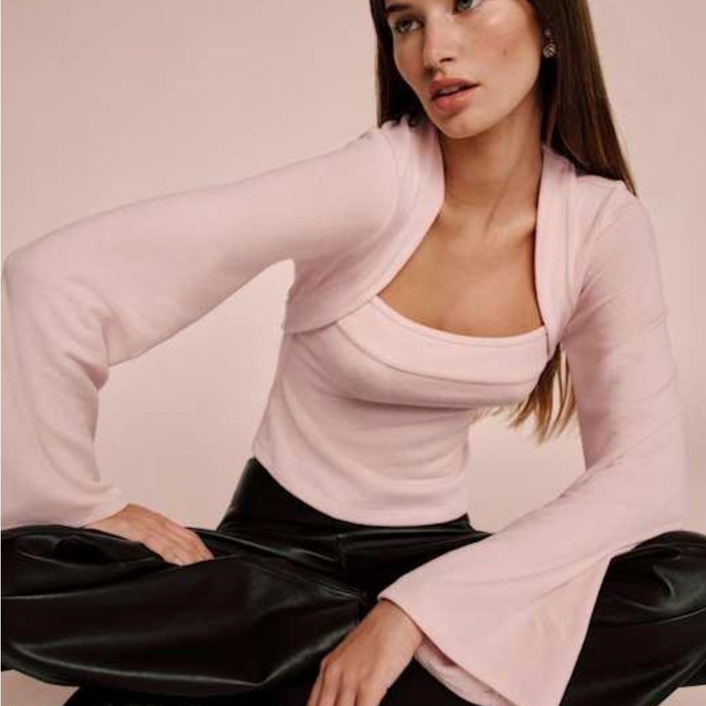 Reformation Pale Pink Flared Sleeve Bolero Tank Set